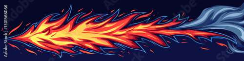 Vibrant Abstract Fire Flame Illustration with Blue Smoke Trail on Dark Background | Dynamic and Intense Artwork for Creative Design and Inspiration