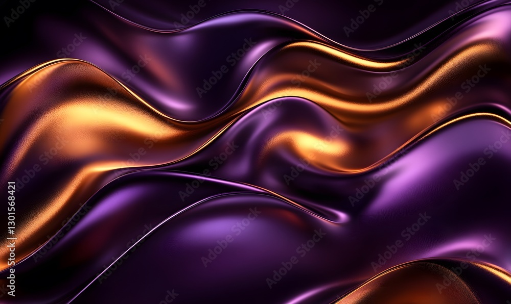 Obraz premium Abstract fluid background with golden and purple waves and smooth texture