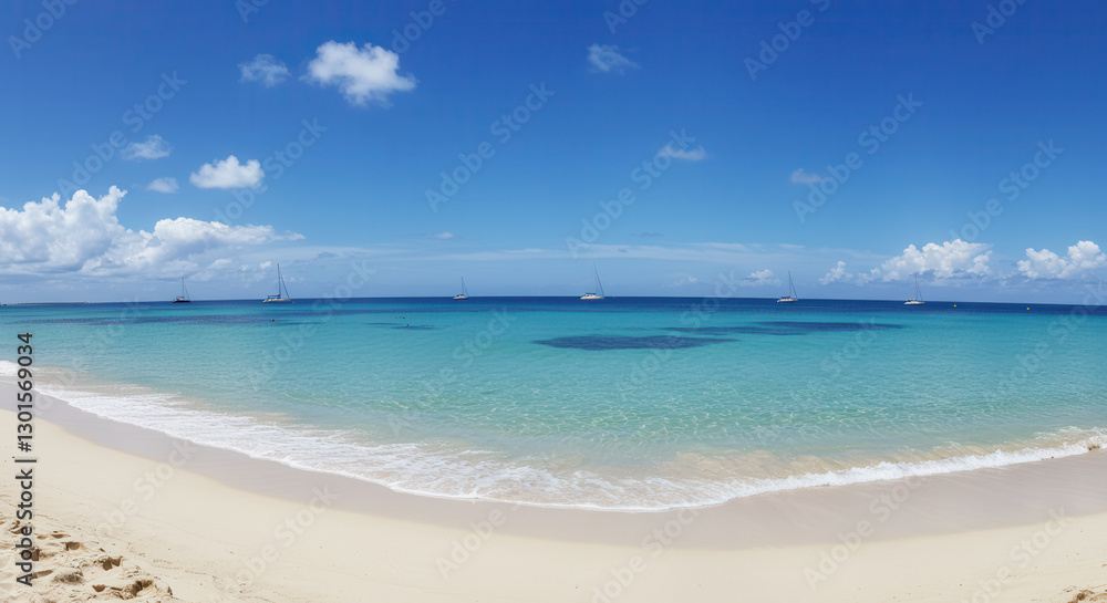 Summer Beach with Blue Ocean and Clear Sky in a Tranquil Coastal Landscape Summer Beach with Blue Ocean and Clear Sky in a Tranquil Coastal Landscape