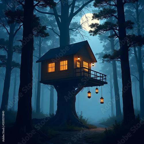 abitazione, notte, alberi, halloween, cielo, abitazione, luna, natura, paesaggio, vecchio, inverno, chiesa, azzurro, costruzione, ossessionare, vettoriale, illustrazione, spettrale, verde, erba, spave photo