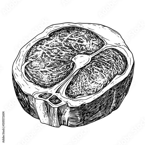 Engraved illustration of a cross-section of a fruit showing detailed internal structure in a vector design