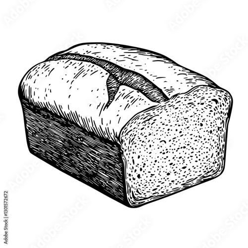 Hand-drawn vector illustration of a freshly baked loaf of bread showcasing a rustic design and natural texture