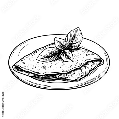 Illustration of a delicious omelette served on a plate with fresh herbs and a simple presentation