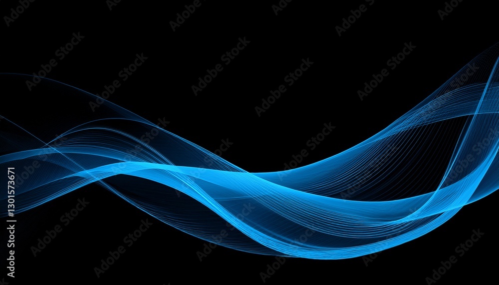 Obraz premium Abstract banner background light blue dynamic wave on black backdrop poster cover header design, copy space