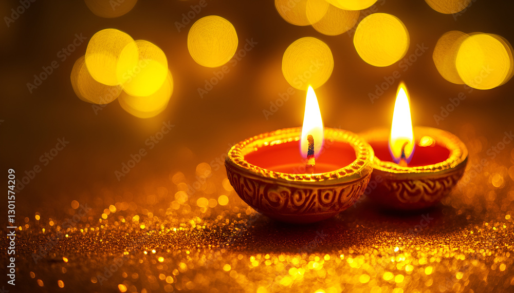 Diwali Celebration. Diya Lamp on Golden Background. Space for Text Diwali Celebration. Diya Lamp on Golden Background. Space for Text