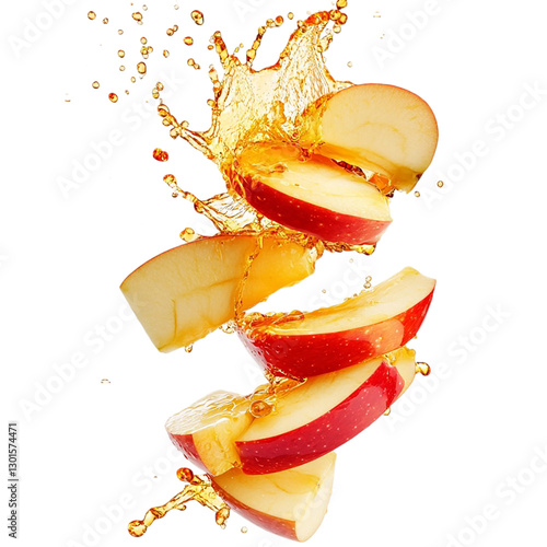 Apple Slices Splashing Juice isolated on transparent background
