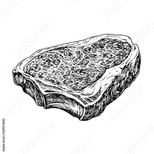 Engraved illustration of a raw steak showcasing intricate details and textures captured through vector art