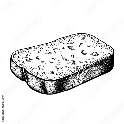 Engraved illustration of a loaf of bread on a plain background, showcasing texture and details with a vintage style