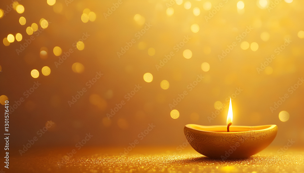 Diwali Celebration. Diya Lamp on Golden Background. Space for Text Diwali Celebration. Diya Lamp on Golden Background. Space for Text