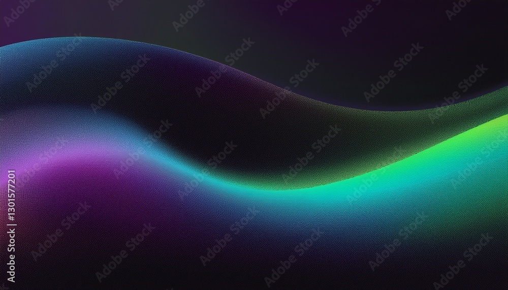 Fototapeta premium Abstract grainy background, purple blue green blue vibrant color wave black backdrop, noisy texture poster banner design