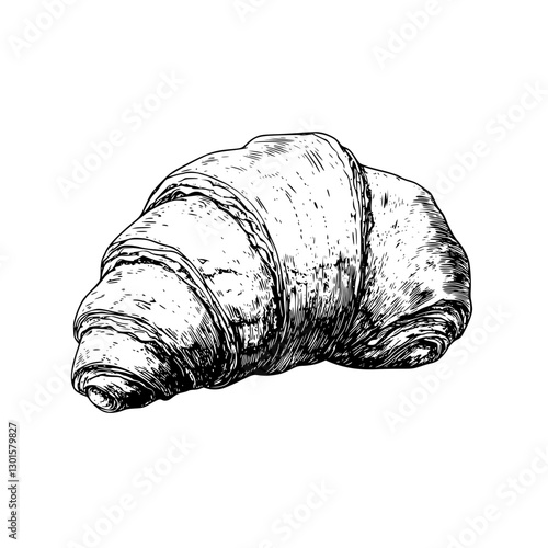 Elegant engraved illustration of a croissant showcasing fine detailing and artistry in a vector format