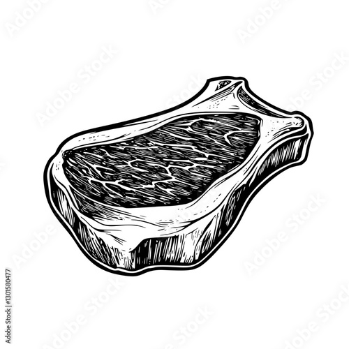 Detailed engraved illustration of a raw meat cut showcasing texture and shape in a simple vector style