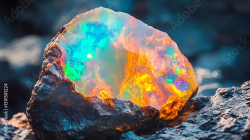 Stunning Vibrant Opal Gemstone Raw Rough Natural Rock Crystal Mineral Precious Colorful Iridescent Jewel  Spectacular Nature Geology Rare Fire Shiny   photo