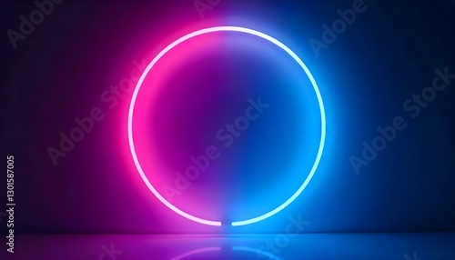 Wallpaper Mural Un círculo de neón con un degradado de rosa a azul, sobre un fondo oscuro Torontodigital.ca