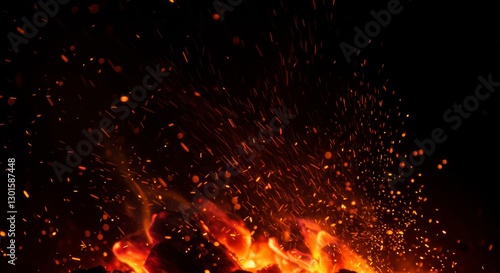 Fire embers particles over black background. Fire sparks background