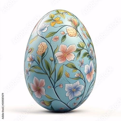 Colorful floral decorated egg on a white background showcasing vibrant floral designs and intricate details