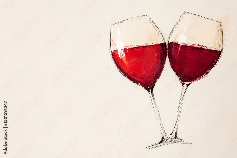Illustration of wine glasses forming a heart shape Illustration of wine glasses forming a heart shape
