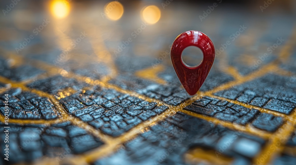 Red Location Marker on a Detailed City Map Red Location Marker on a Detailed City Map