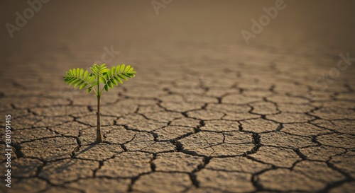 Resilient seedling in arid landscape symbolizes perseverance and new beginnings photo