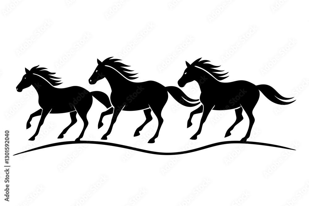 Galloping Wild Horses Vector Illustration – Open Plains Scene