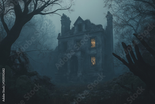 Abandoned Ghost House at Night