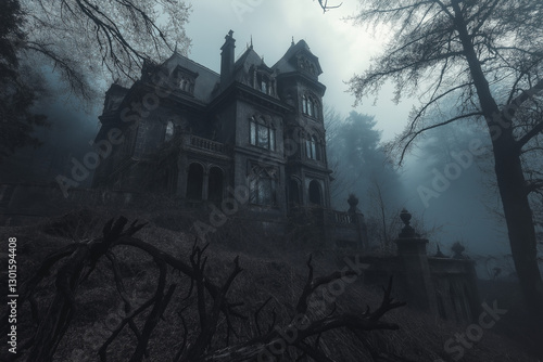 Abandoned Ghost House at Night