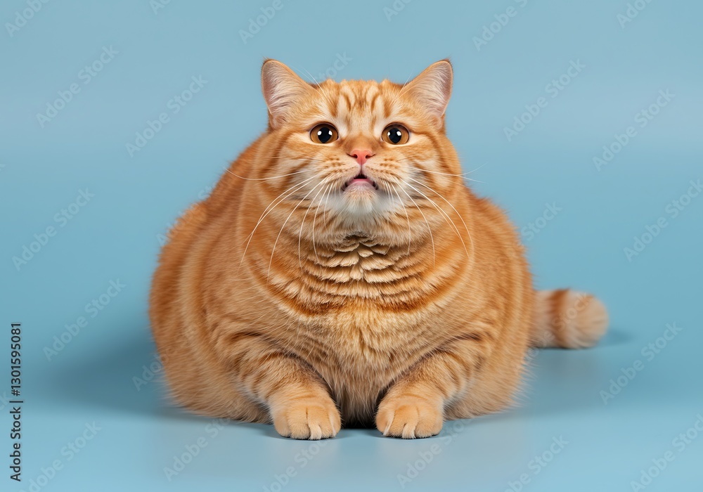 Plump Ginger Cat: A Serene Portrait in Pastel Blue Plump Ginger Cat: A Serene Portrait in Pastel Blue