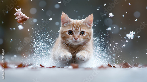 CAT RUNNING THROUGH THE SNOW 
