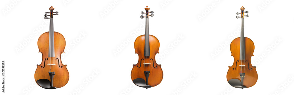 Three Views of Classic Wooden Violin Instrument Isolated on transparent background Three Views of Classic Wooden Violin Instrument Isolated on transparent background