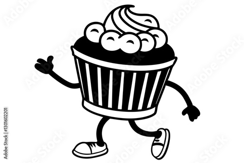 Vector Healthy Cupcake Cartoon Character Marching Joyfully