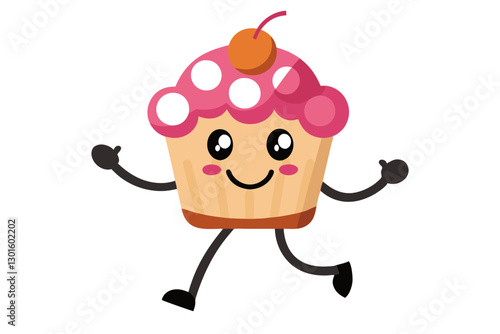Vector Healthy Cupcake Cartoon Character Marching Joyfully