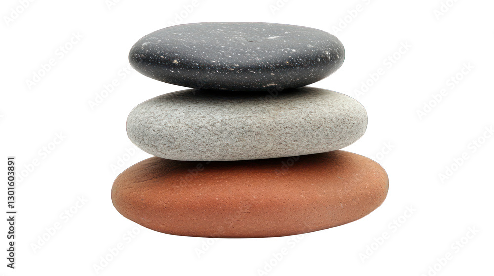 A balanced stack of smooth stones in natural earth tones, symbolizing serenity and meditation, isolated on white --ar 16:9 A balanced stack of smooth stones in natural earth tones, symbolizing serenity and meditation, isolated on white --ar 16:9