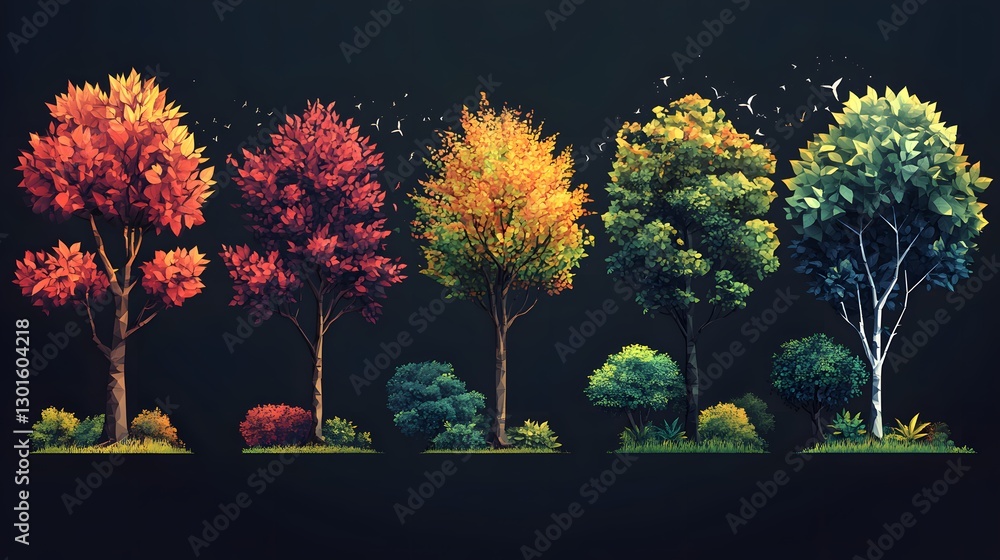 Fototapeta premium Artistic Vector Illustrations of Trees: Merging Nature and Mathematics in Brilliant Design