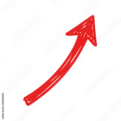 hand drawn red upward arrow isolated on transparent background