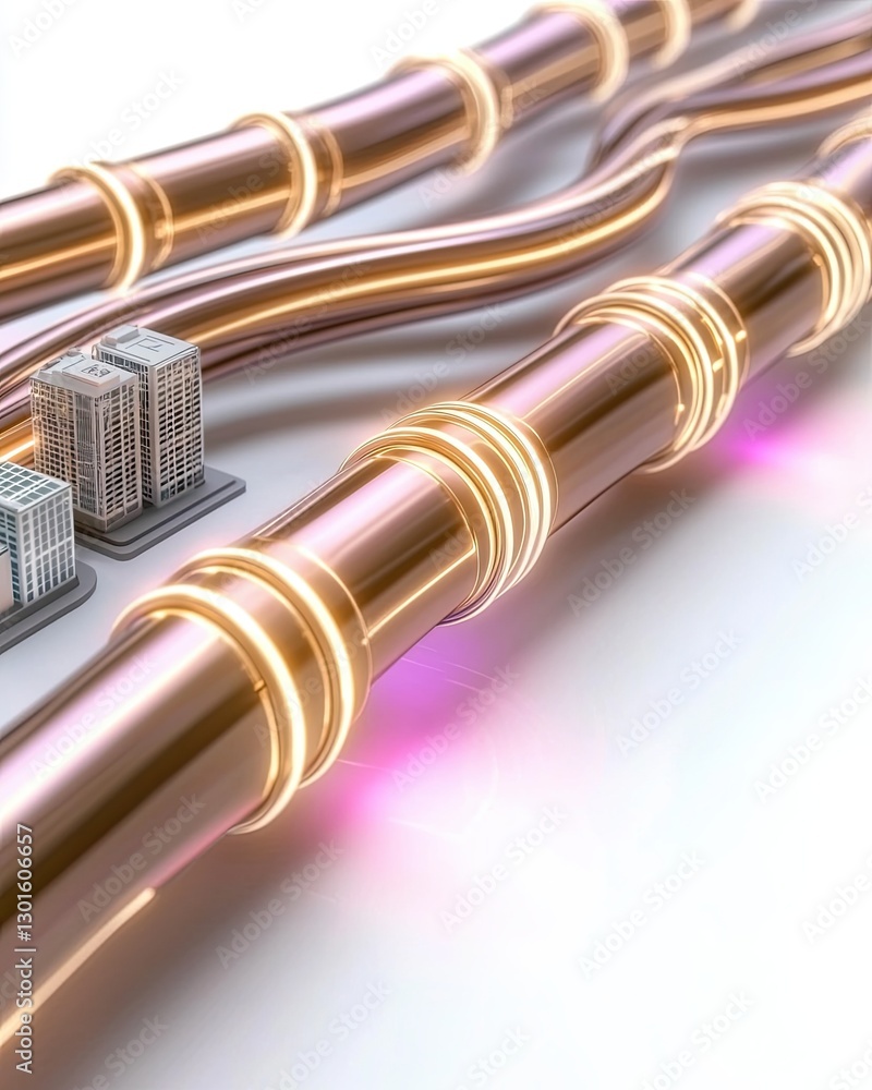 Fototapeta premium Future of Hydrogen Storage and Infrastructure depicted as a style icon representation of a smart city powered by hydrogen, with pipes efficiently transporting hydrogen to buildings and vehicles.