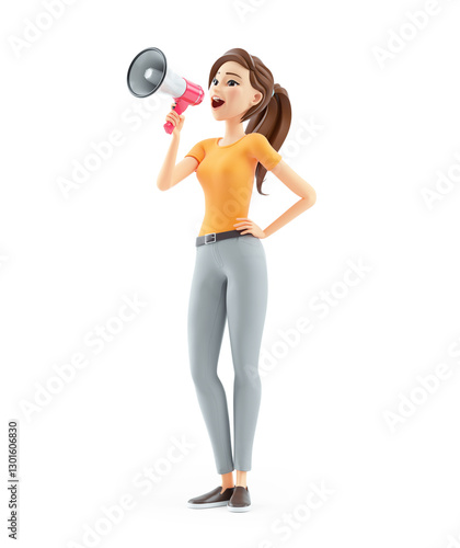3d woman making an announcement with megaphone