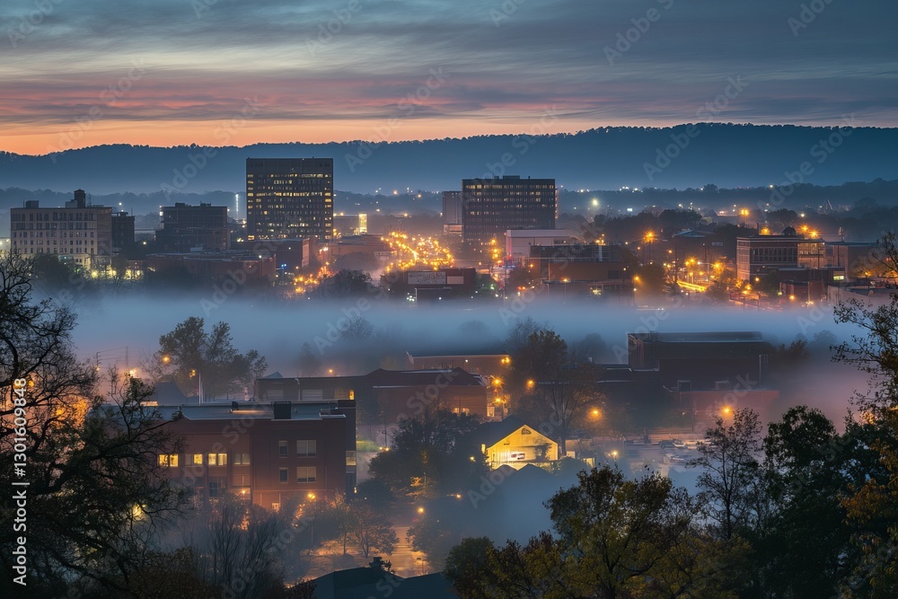 Fototapeta premium Traffic Lights and Long Exposure in Downtown Huntsville