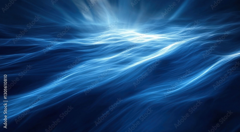 Fototapeta premium Abstract blue waves, radiating light, digital art, background image, for website design