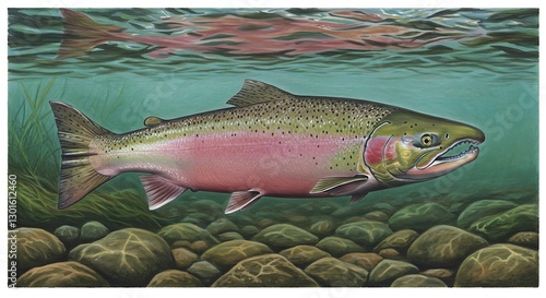 Sublime Chinook Salmon: A Realistic Aquatic Painting