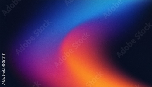 Grainy gradient background, blue orange purple abstract glowing color shape, black backdrop noisy texture dark banner poster header design