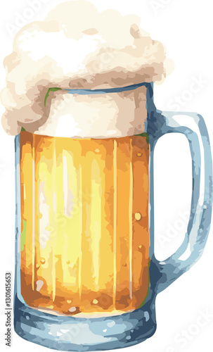 Watercolor illustrated vector glass of beer