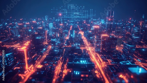 Wallpaper Mural Futuristic cityscape with glowing digital network. Torontodigital.ca