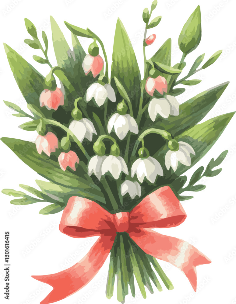 Obraz premium Watercolor Elegant Spring Snowdrop Bouquet