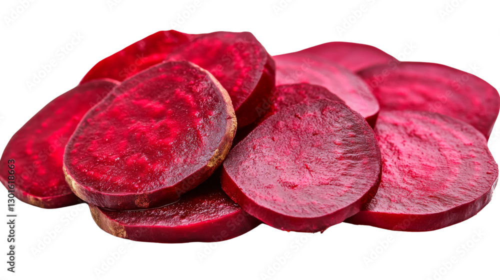 Sliced beetroot showing rich red color on transparent background Sliced beetroot showing rich red color on transparent background