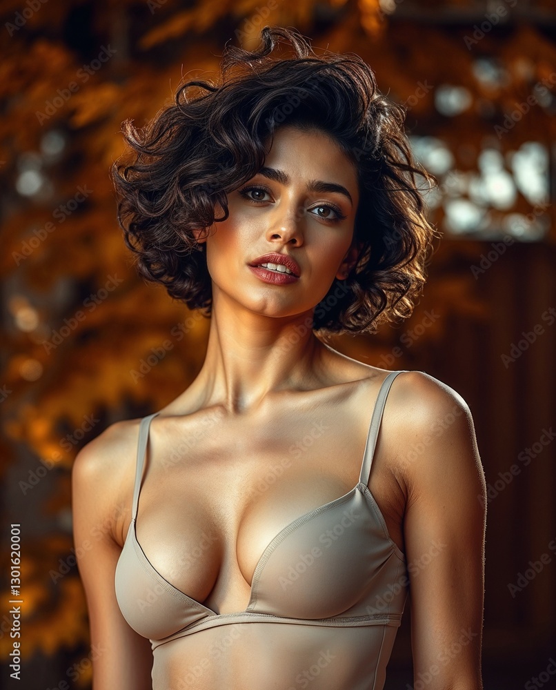 Natural beauty with striking eyes and warm tones. Generative AI