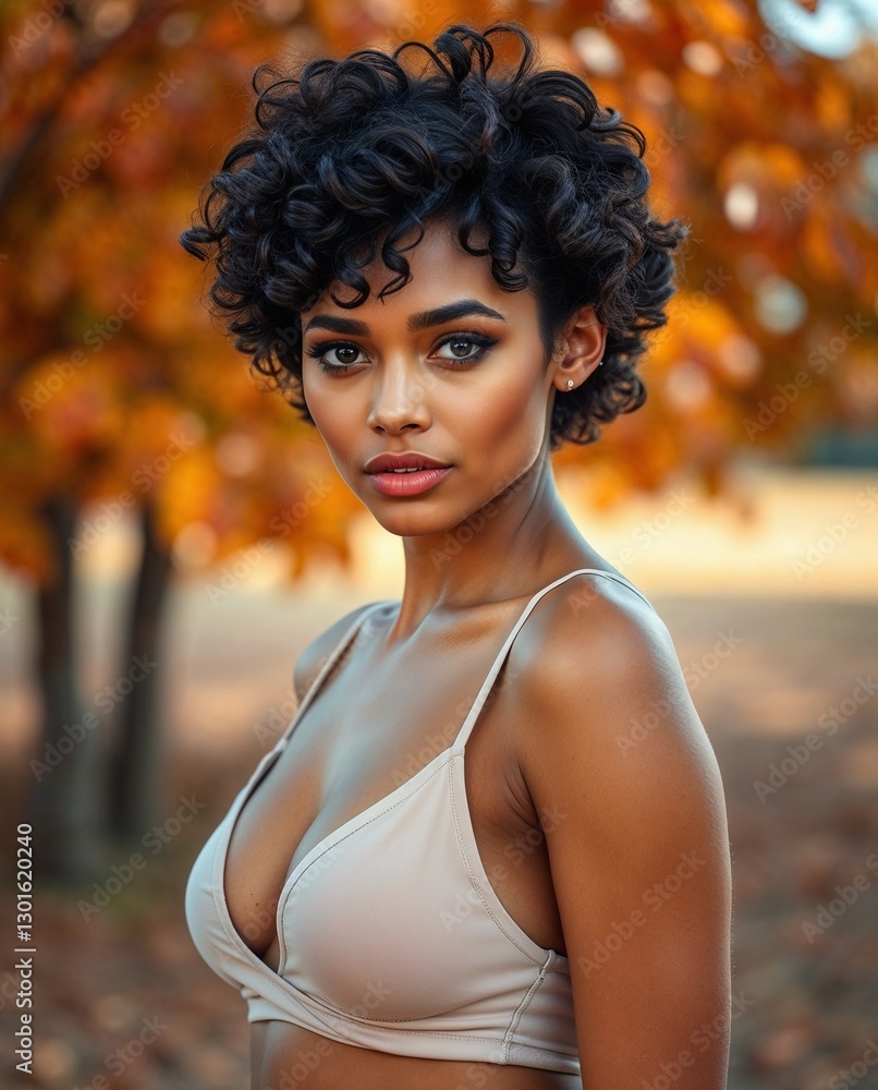 Natural beauty with striking eyes and warm tones. Generative AI
