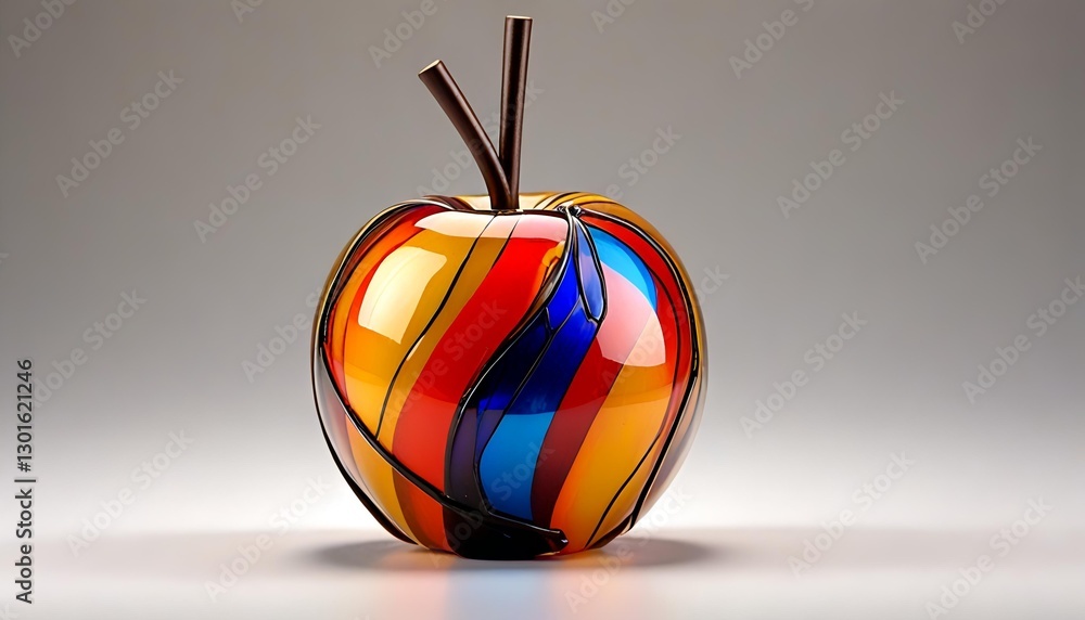 Obraz premium Stained Glass Caramel Apple with Vibrant Reflections
