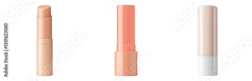 Three Stylish Lip Balms in Minimalist Packaging Isolated on transparent background