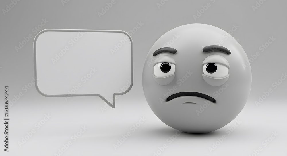 Fototapeta premium Sad emoji with speech bubble representing feeling down or needing help