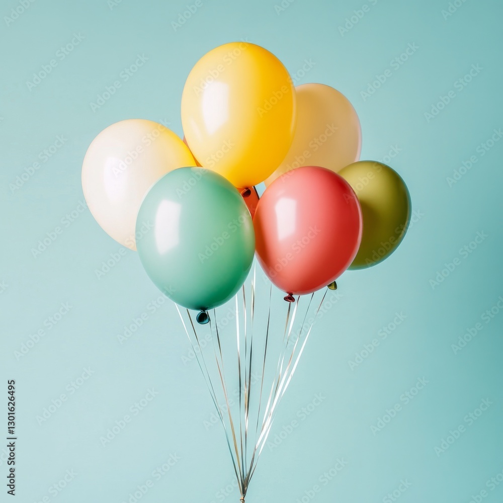 Pastel Delight: A Bunch of Colorful Balloons Floating on a Light Blue Background, Perfect for Celebrations! Pastel Delight: A Bunch of Colorful Balloons Floating on a Light Blue Background, Perfect for Celebrations!